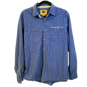 Boston Traders Luxury Vintage Blue Plaid Button Up Red/White Pocket Detail LG